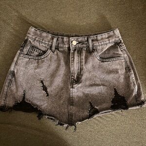 Brand New Distressed Gray Denim Skort